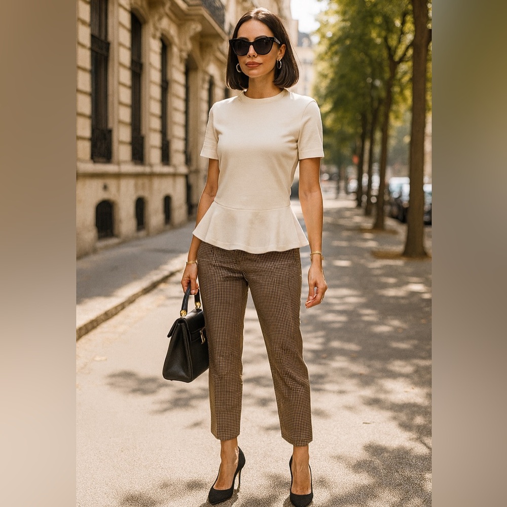 Brunello Cucinelli Short Sleeve Peplum Top Off White Medium Hanger 34 Italy 6 - Picture 14 of 14